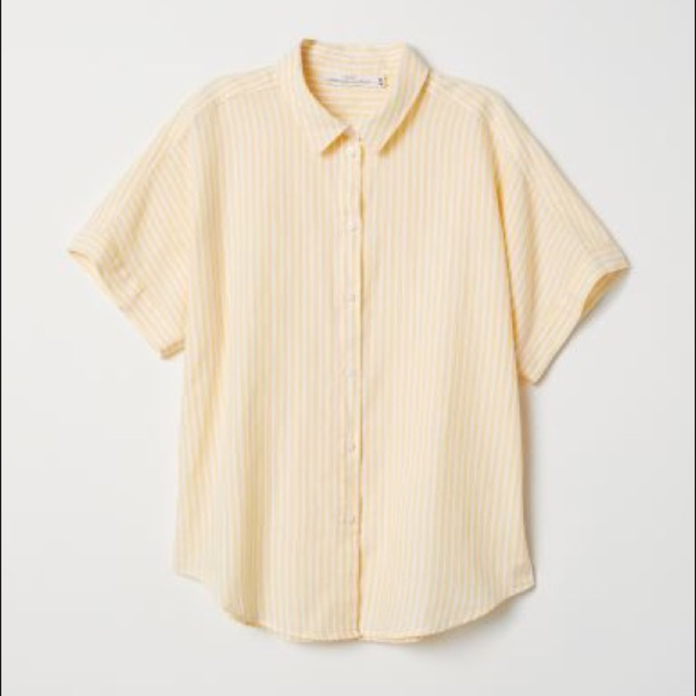 H&M yellow & white striped button up - size 4